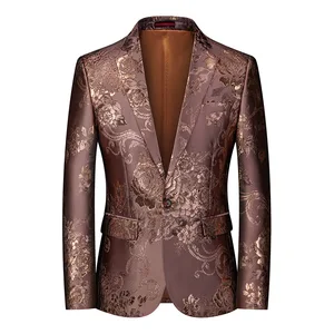 Men's Classic Floral Print Waterproof Jacket Small Business Casual Cross-Border Gilt Printed Suit for Stage Performances