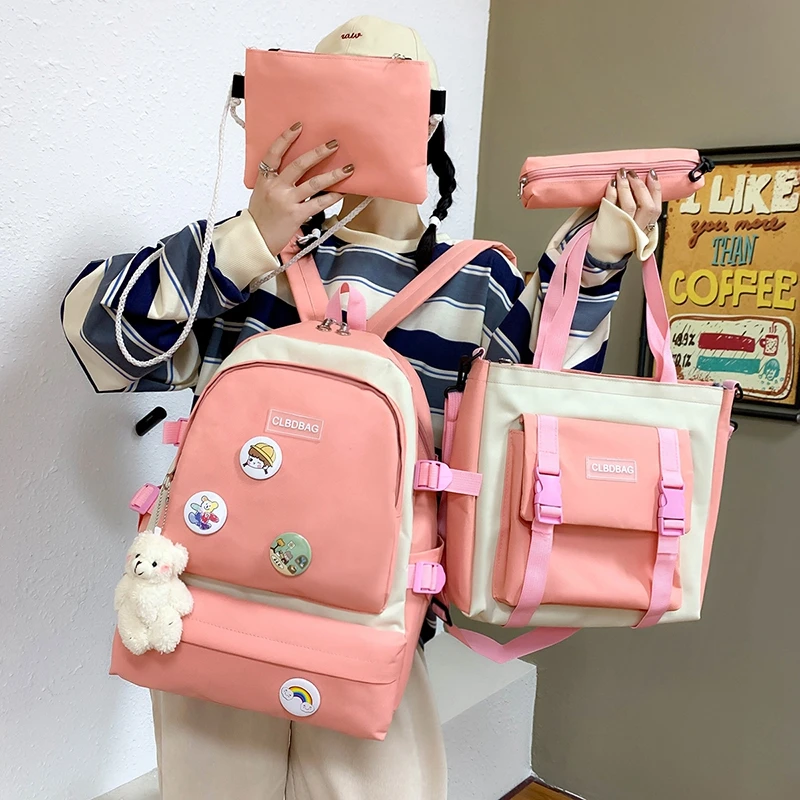 Clbd 2024 New School Bag For Kids Clothpink School Bag Set For Girl Four Pieces Set Backpack For