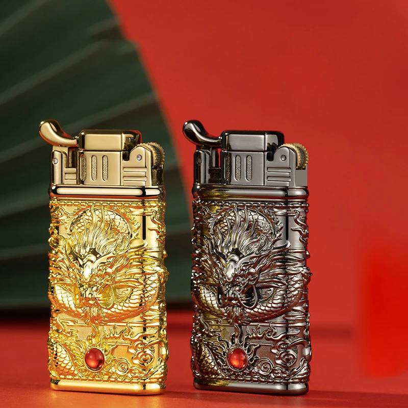 Dragon Lighter Butane Gas Double Blue Flame Torch Lighter Windproof