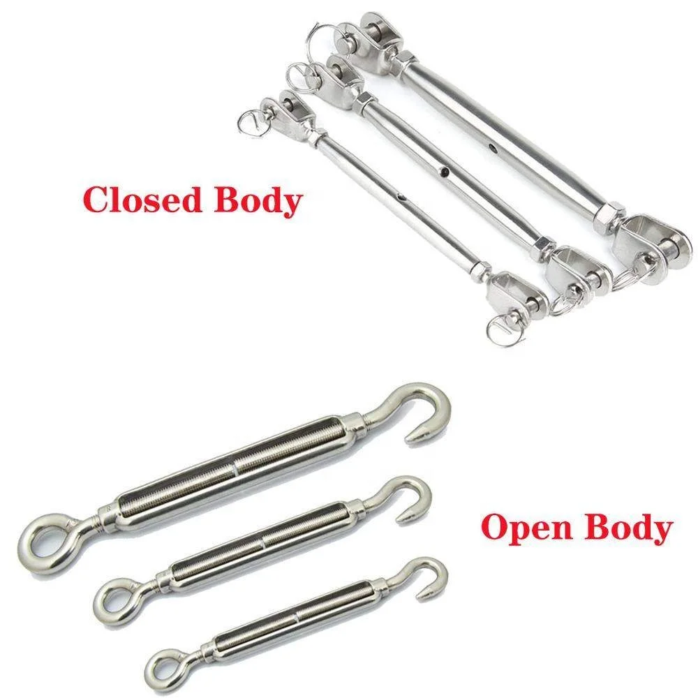 M4 to M10 Stainless Steel Turnbuckle Wire Rope Tensioner Hook Eye Rigging 