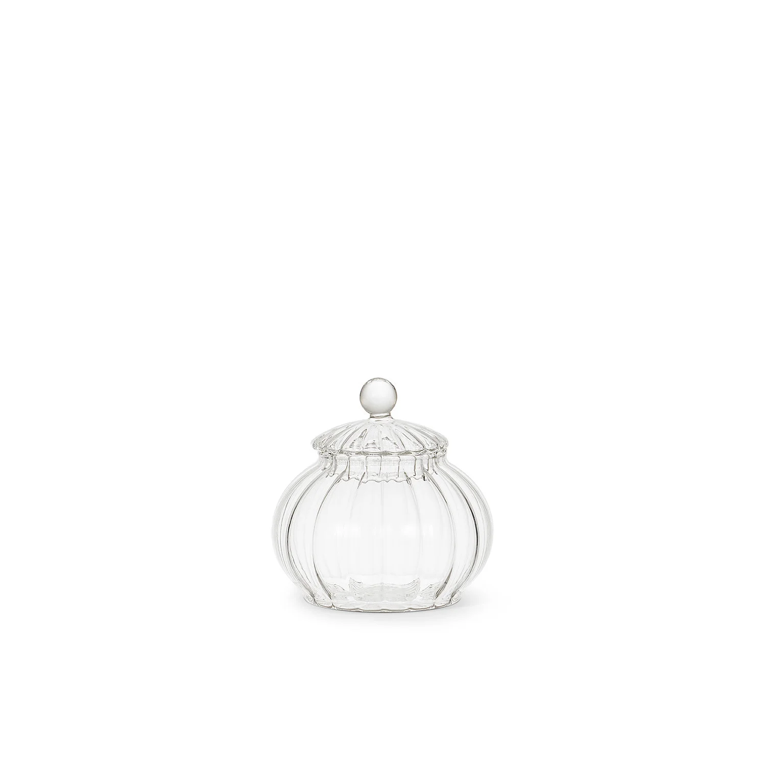 Custom Handblown Heat Resistant Clear Borosilicate Ribbed Glass Lid Glass Sugar Bowl with Lid for Salt Candy Coffee