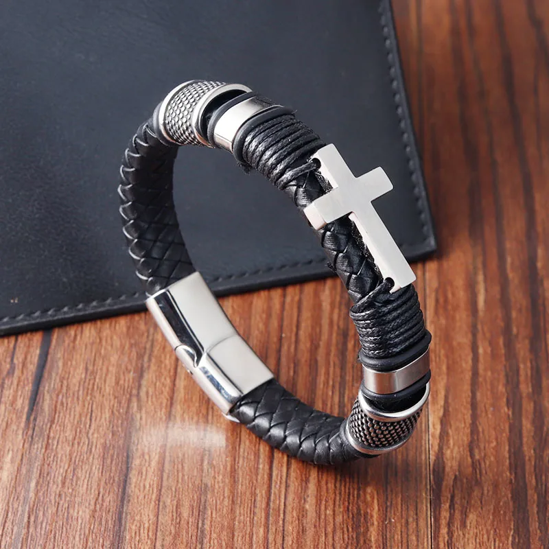 Men's Stainless Steel Cross Bracelet Charm Bangle & Cuff Gift