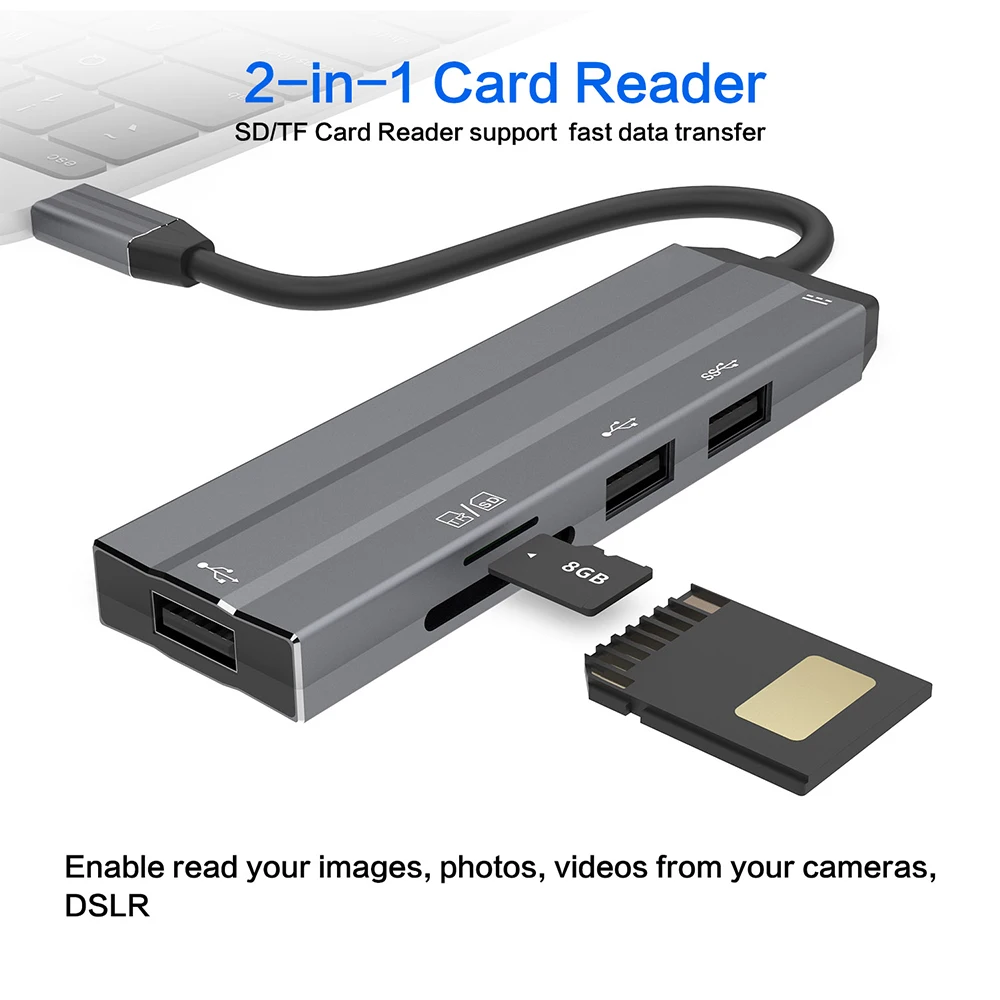 
 6 в 1 Многофункциональный usb-кабель для передачи данных Док-станция USB C USB концентратор с SD устройство для считывания с tf-карт 3 * USB-A PD зарядная станция для Macbook Air, iPad и Тип C ноутбук с ОС Windows  