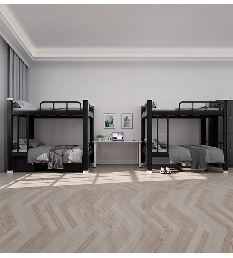 Modern Double-Layer Iron Bed Factory Staff Dormitory Foldable Metal Frame Upper/Lower Bunk Students' Apartment Living Room