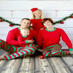 Red and white online striped family christmas pajamas