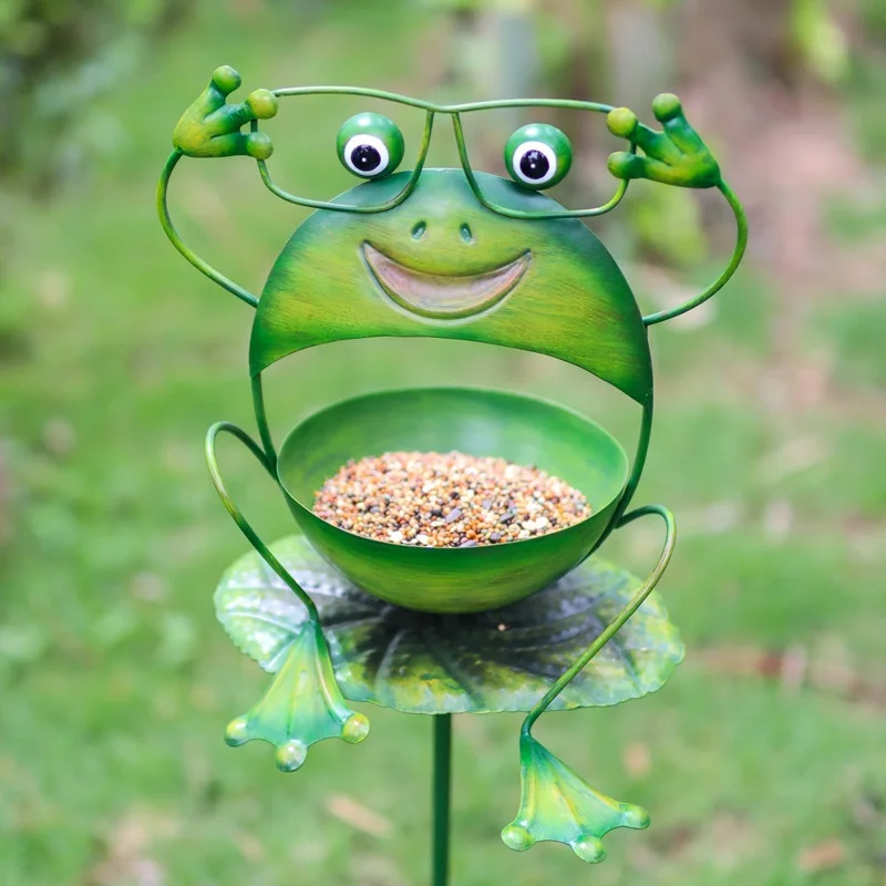 Liffy  Patio Metal Green Frog Bird Feeder  Stake