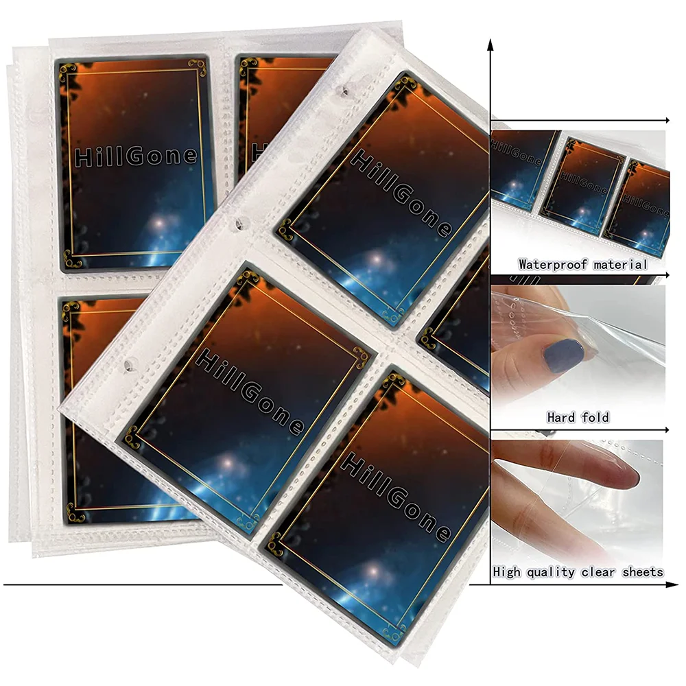 4 Pocket Trading Card Sleeves Pages 8 Sleeves Per Page for 3 Ring Binder Card Sheets for Standard Size Cards
