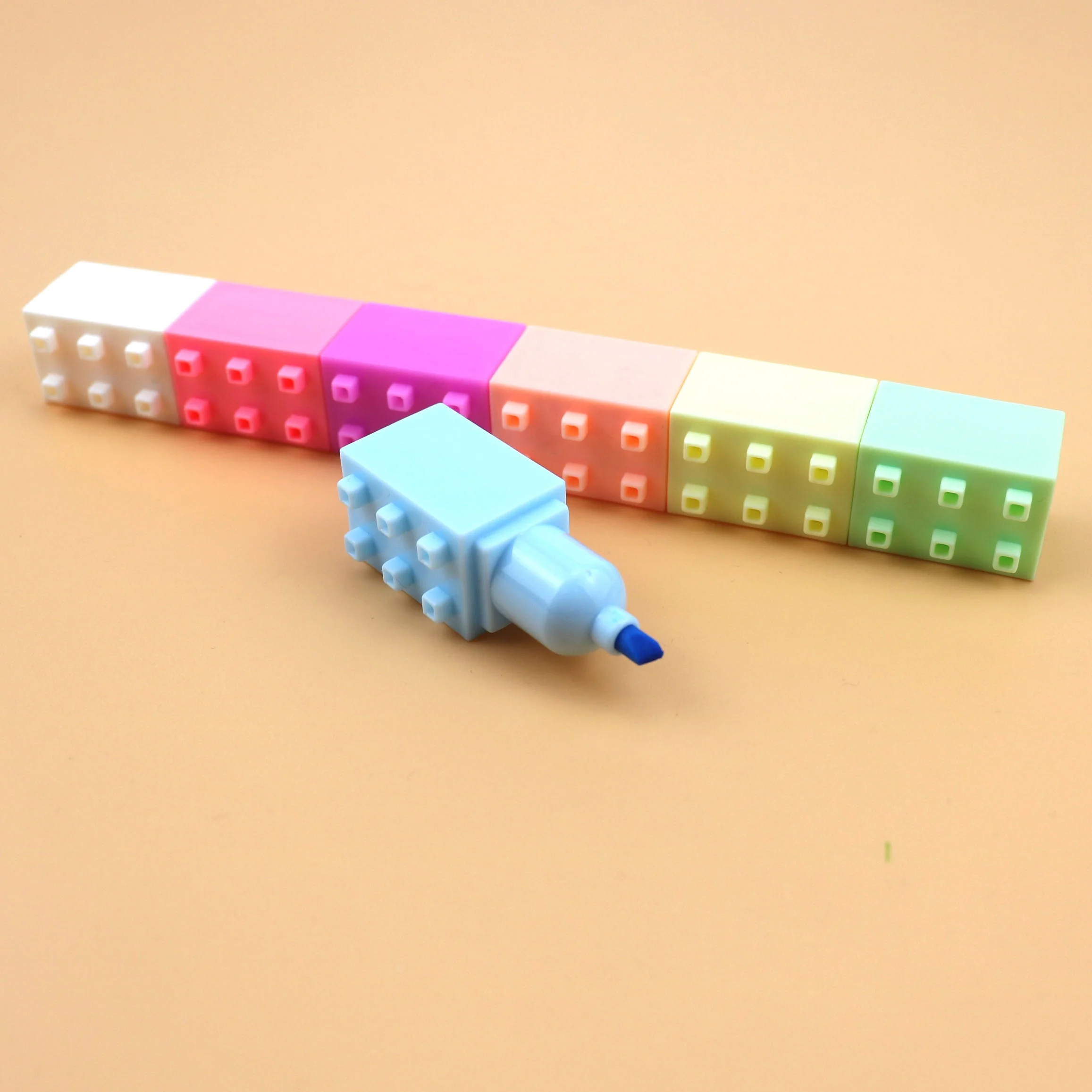Cute Stacking Highlighter Mini Block Stackable Colorful Building Blocks Highlighter 6 Color Marker Pen