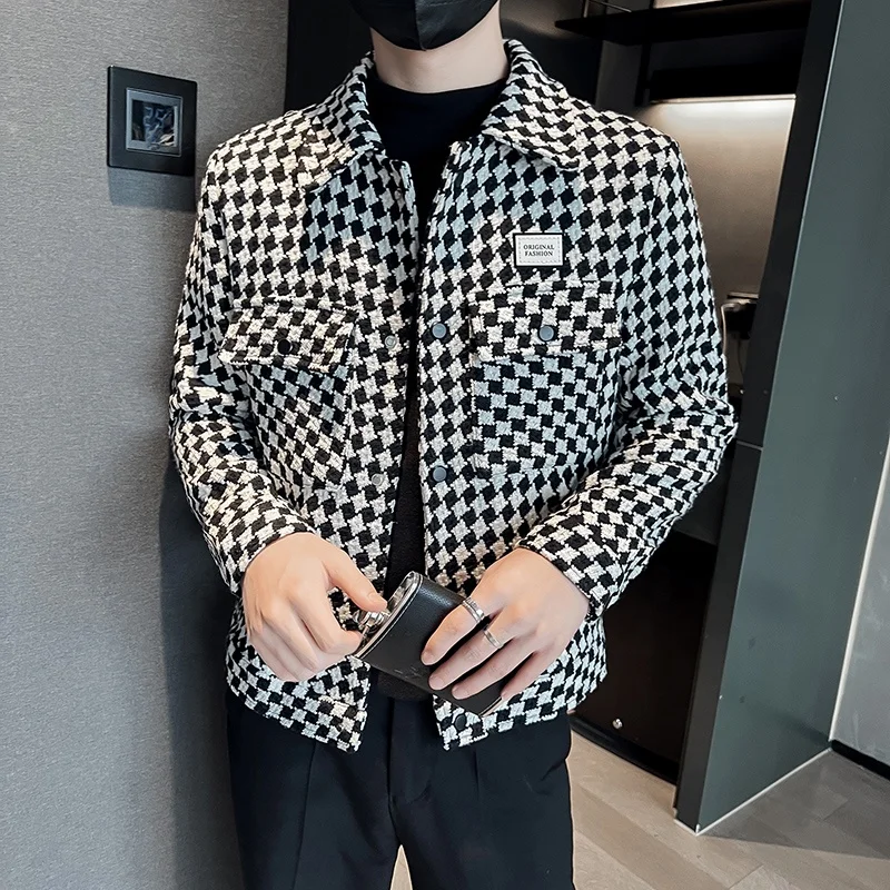 2024 Brand Clothing Men spring High Quality Casual Plaid Jackets/Male Slim Fit Fashion Lapel British Style Coats Hombre_voghion.com