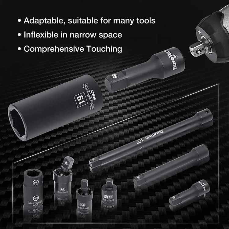 DURATECH Customized 55pc Professional 1/2 Inch Impact Socket Set With 24 Both Standard Impact Sockets and Deep Impact Sockets