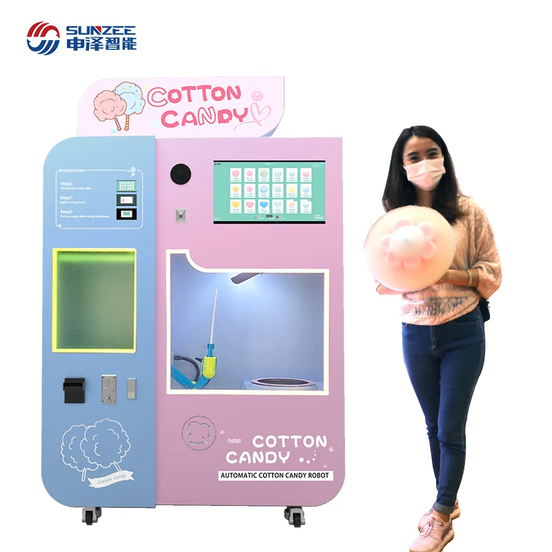 Electric Fully Automatic Cotton Candy Machine Commercial Marshmallow Floss Sugar Maker Robot Parts Cotton Candy Vending Machine