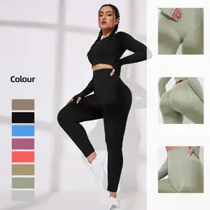 Popular Women Slim Fit Seamless Yoga Set High-strength Outdoor Sports Fitness Hollowed-out Top High-waisted Elastic Tight Pants