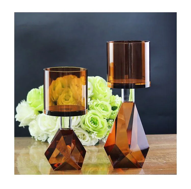 product high quality brown fashionable classic wedding supplies desktop decorations glass crystal candle holders-6