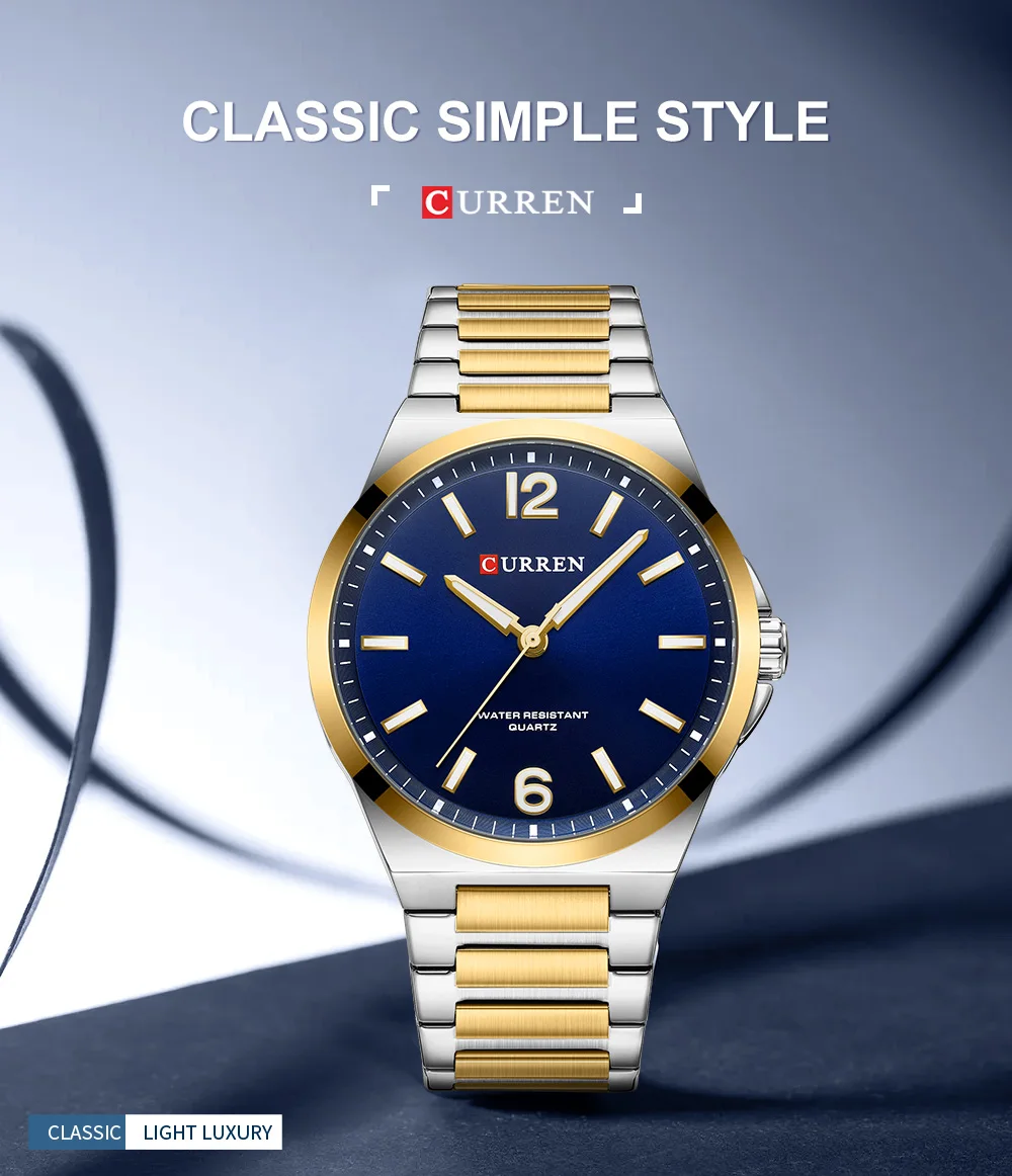 CURREN 8493 Classic Vintage Men's Quartz Watch 42mm Brand Original Wristwatches with Stainless Steel Band Luminous Hands Gift