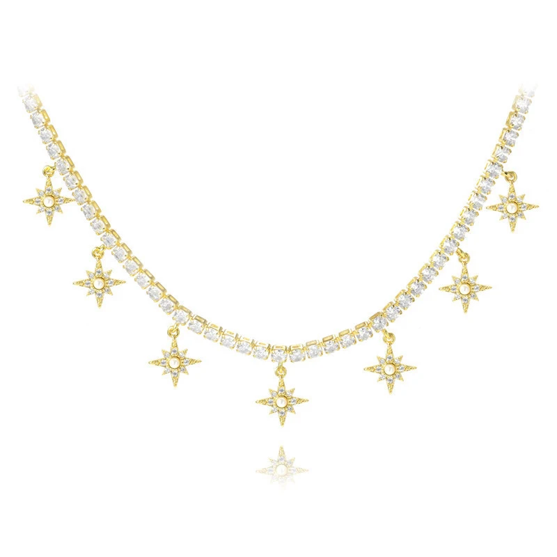 fashion jewelry gold plated cz tennis chain star choker necklace