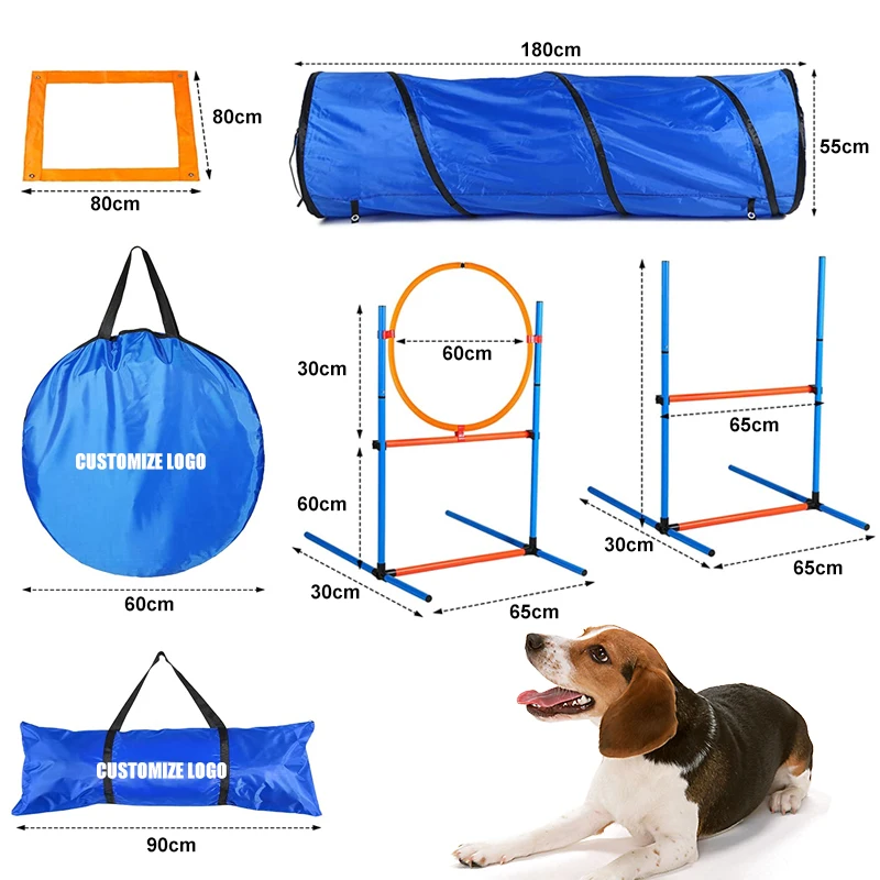 Custom Fashion Eco-Friendly Plastic/PVC Dog Agility Training Equipment Tunnel Poles Hurdles Exercise Obstacle Course Agility