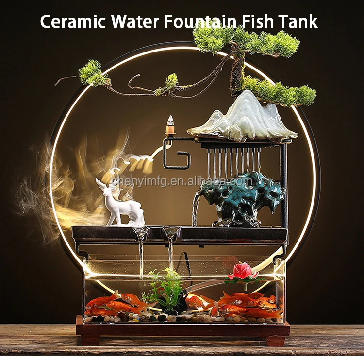 Chinese Rockery Ceramic Circulating Water Fish Tank Landscape Office