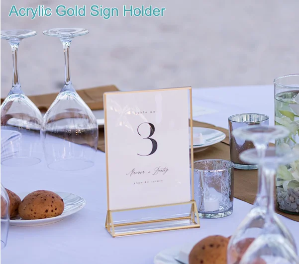 Douildhaiy 4 Pack Acrylic Sign Holder 5 X 7 Horizontal ,T Shape Double Sided Table Enu Stands