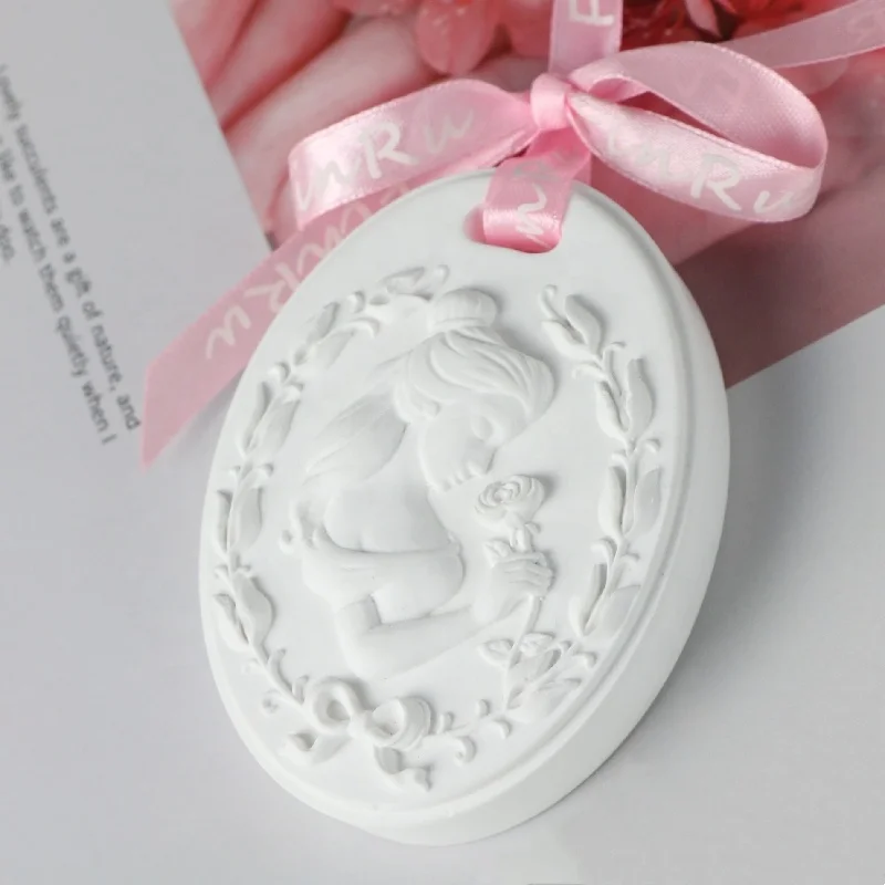 Customized Embossment Porous Ceramic Scented Stone Hanging Car Air Freshener Home Decoration Aroma Essential Oil Diffuser