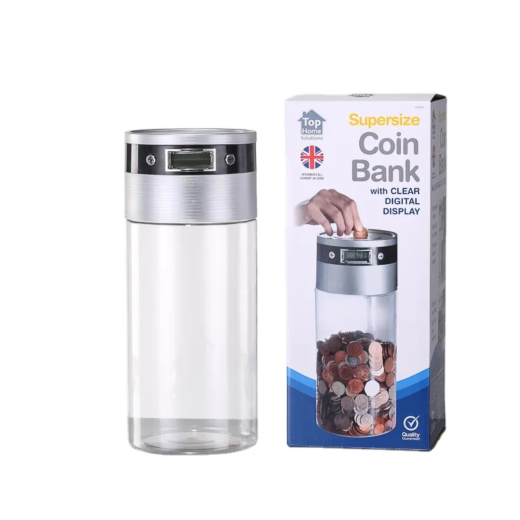 Clear Digital Piggy Bank Coin Savings Counter LCD Counting Money Jar Change Gift 