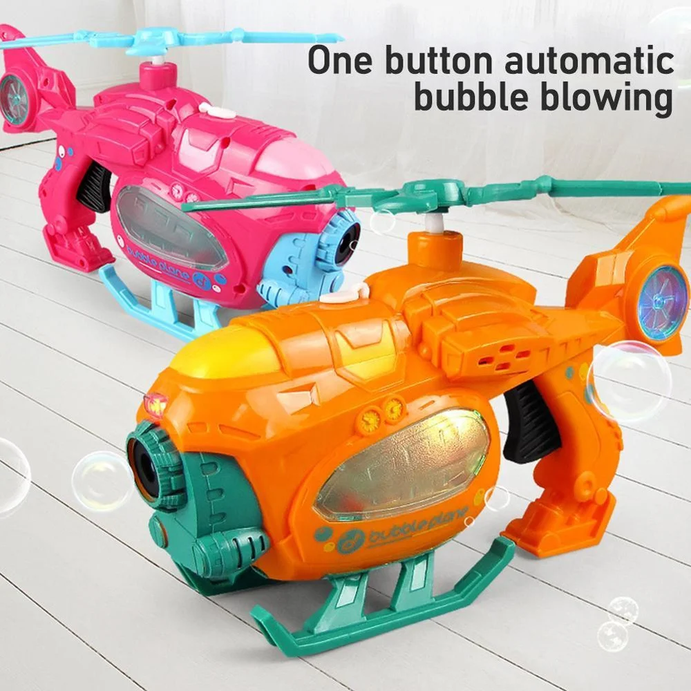 Electric Hand Held Helicopter Shape Soap Bubble Machine Bubble Gun Toy for Kids Summer Outdoor with Music and Lights