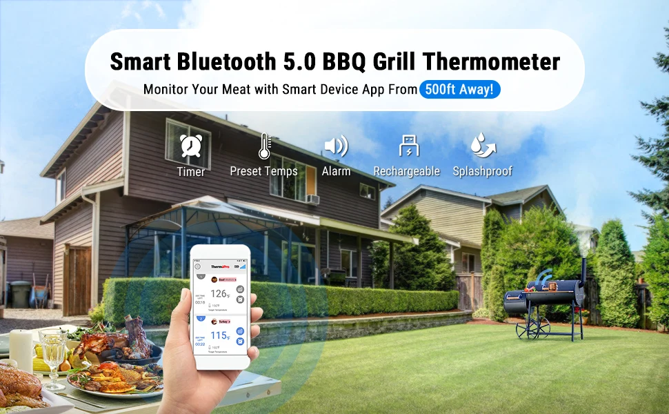 Thermopro Tp920 Wireless Meat Thermometer 150m Bluetooth Rechargeable  Barbecue Grill Kitchen Digital Thermometer For Meat Oven - Household  Thermometers - AliExpress