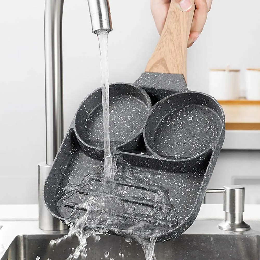 3 Section Nonstick Egg Frying Pan 2 in 1 Divided Frying Grill Pan Pancake Omelette Pan Aluminium Alloy Fried Egg Cooker