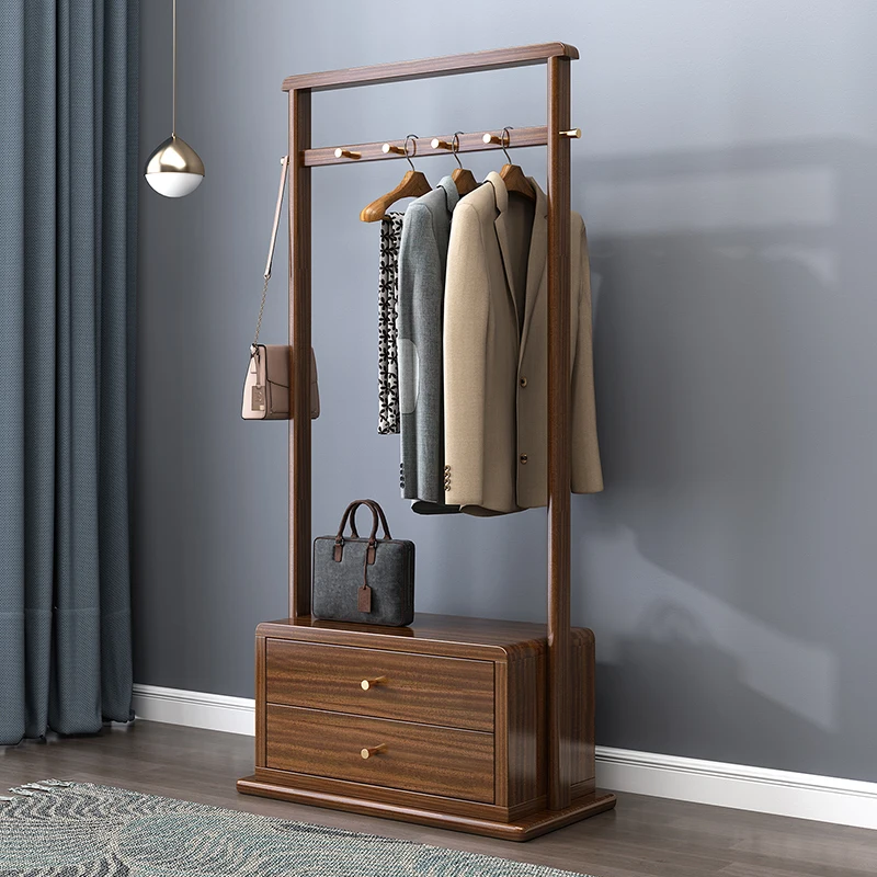 Wooden Walnut Coat Racks with Drawer Stylish Storage