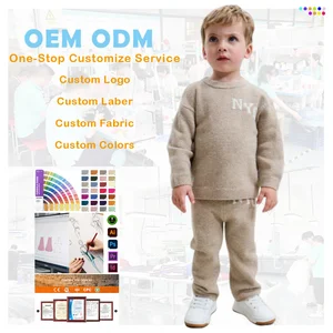 Custom Logo Casual Mohair Brushed Knit Wool Blend Tracksuit Jacquard Knit Sweater Sweatpants Jogger Set for Kids