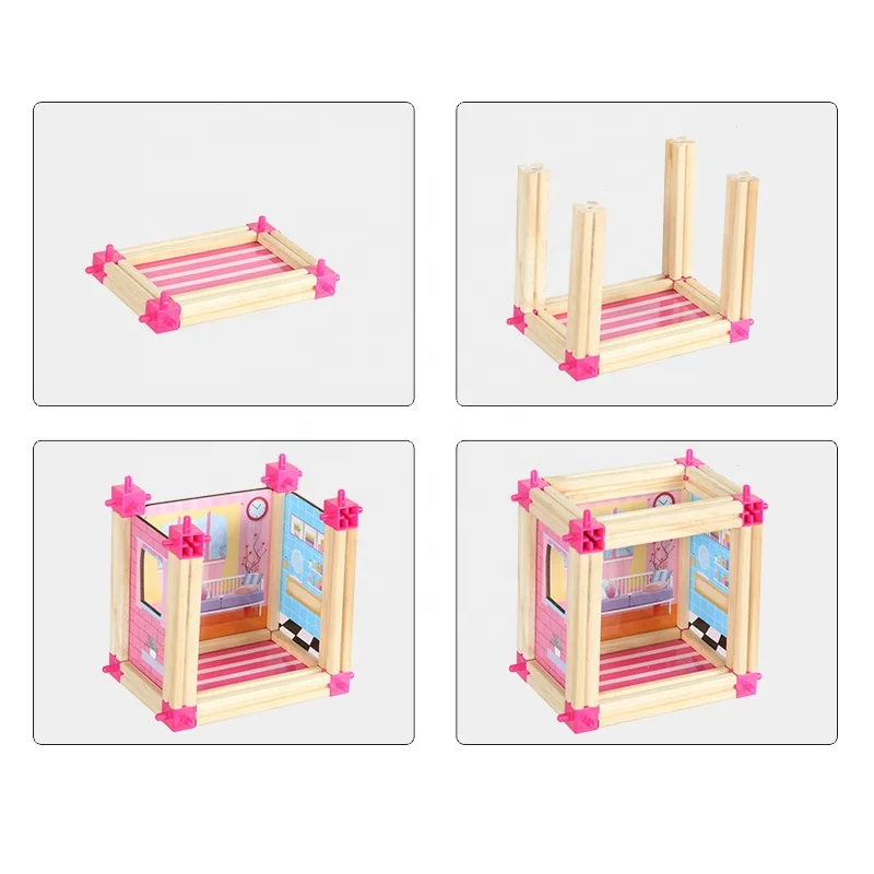 298pcs girls pretend play doll house wooden diy girls princess building house block toys