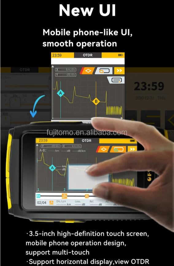 Teste vivo da fibra ativa de OFW OTDR, OTDR FWT-100, 1550nm, 20dB, 80km,  otdr, tela táctil, OPM, VFL, verificador do OLS