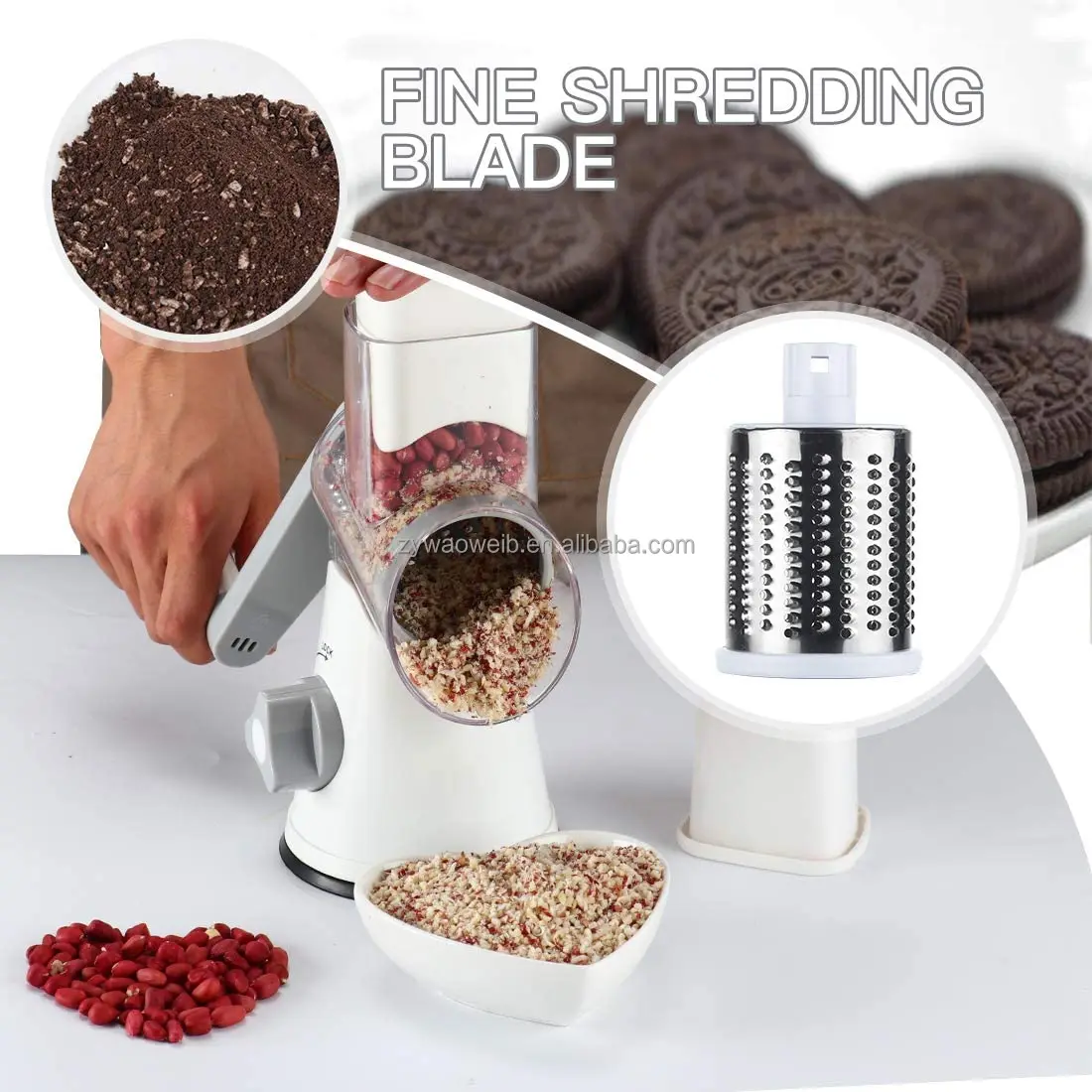 Rotary Cheese Grater Shredder 3 Multi Blade Manual Vegetable Slicer with Non-slip Suction Base Nuts Grinder Cheese Shredder With