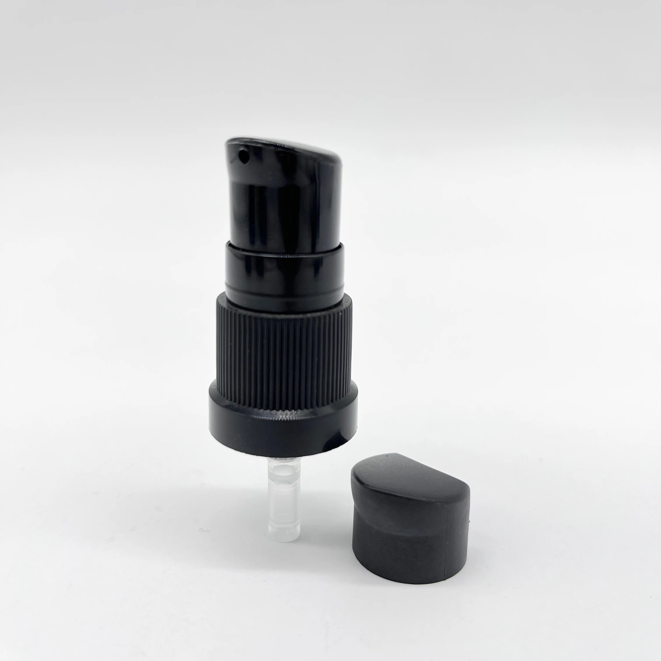 18/415 black plastic serum pump with matte frost protection clip for cosmetic bottles