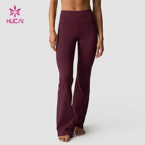 HUCAI Custom logo Polyester Spandex High Quality Breathable High Waist Flared Legs Gym Yoga Pants Flare Leggings Women