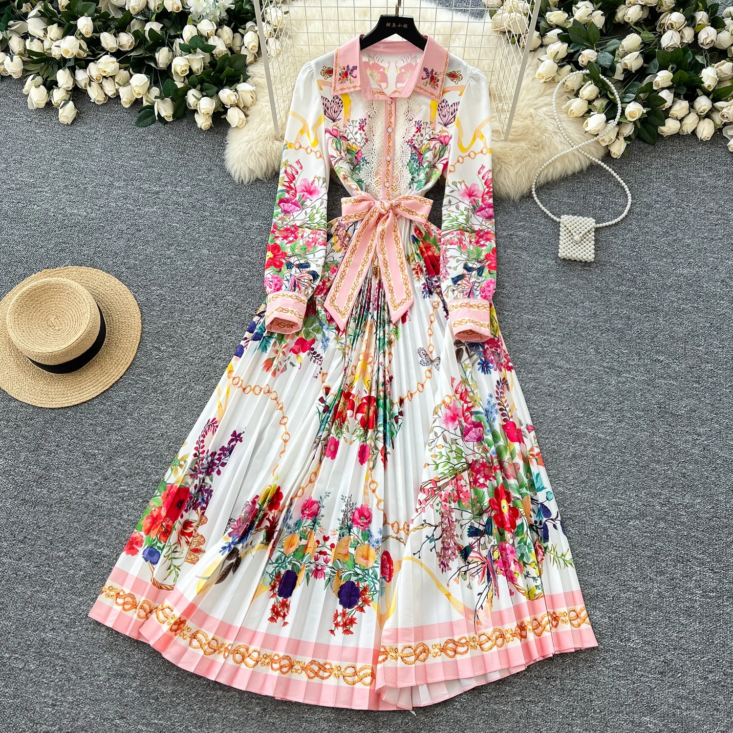 chinese dress ladies Lace Patchwork Tie-up Backless Pleated Mini Dress – ZEAGOO main image 0