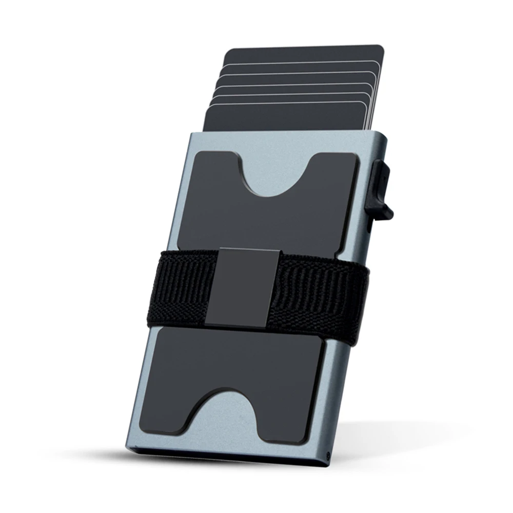 Slim Minimalist RFID Blocking Elastic Band Aluminum Money Clip Card Holder Popup Wallet