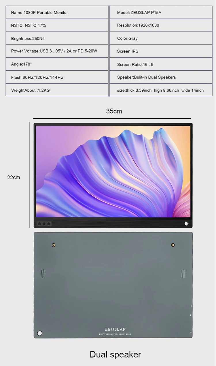 ZEUSLAP Portable 15.6 Inch FHD IPS LCD Monitor for Gaming