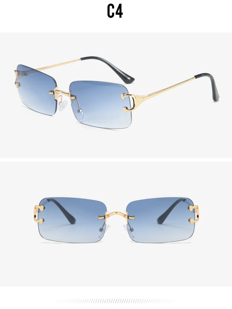 Wholesale 2021 new blue rectangle frameless sunglasses men's metal fashion  small square sunglasses ladies gradient frameless glass UV400 From  m.