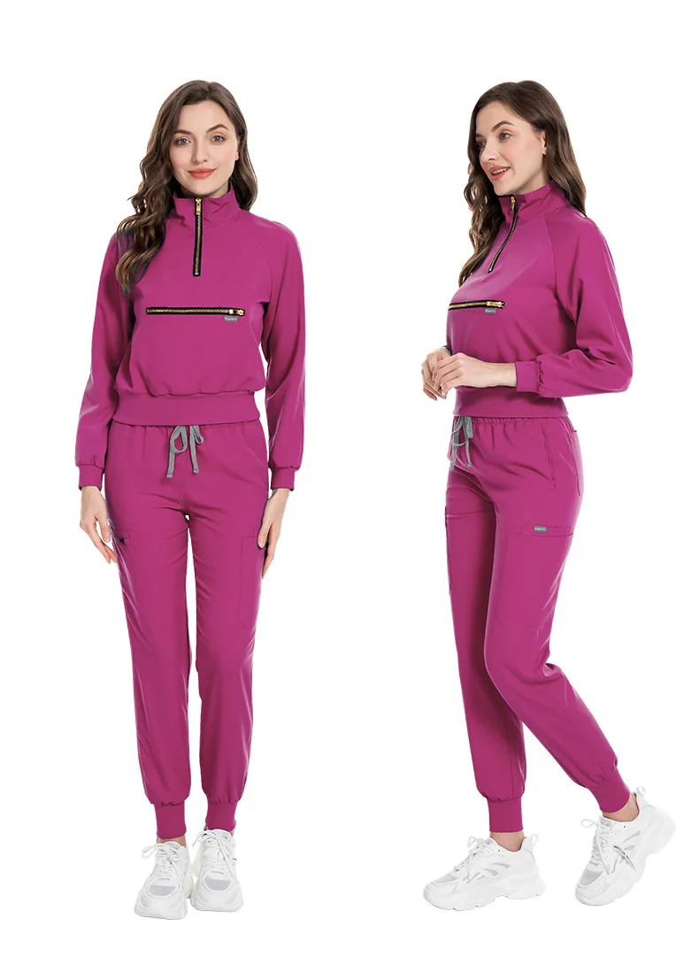 Fashion Nursing Uniform Sets for Hospital Nurse Uniforms Stand Collar Long Sleeve Scrubs Sets Elastic Fabric Autumn Style