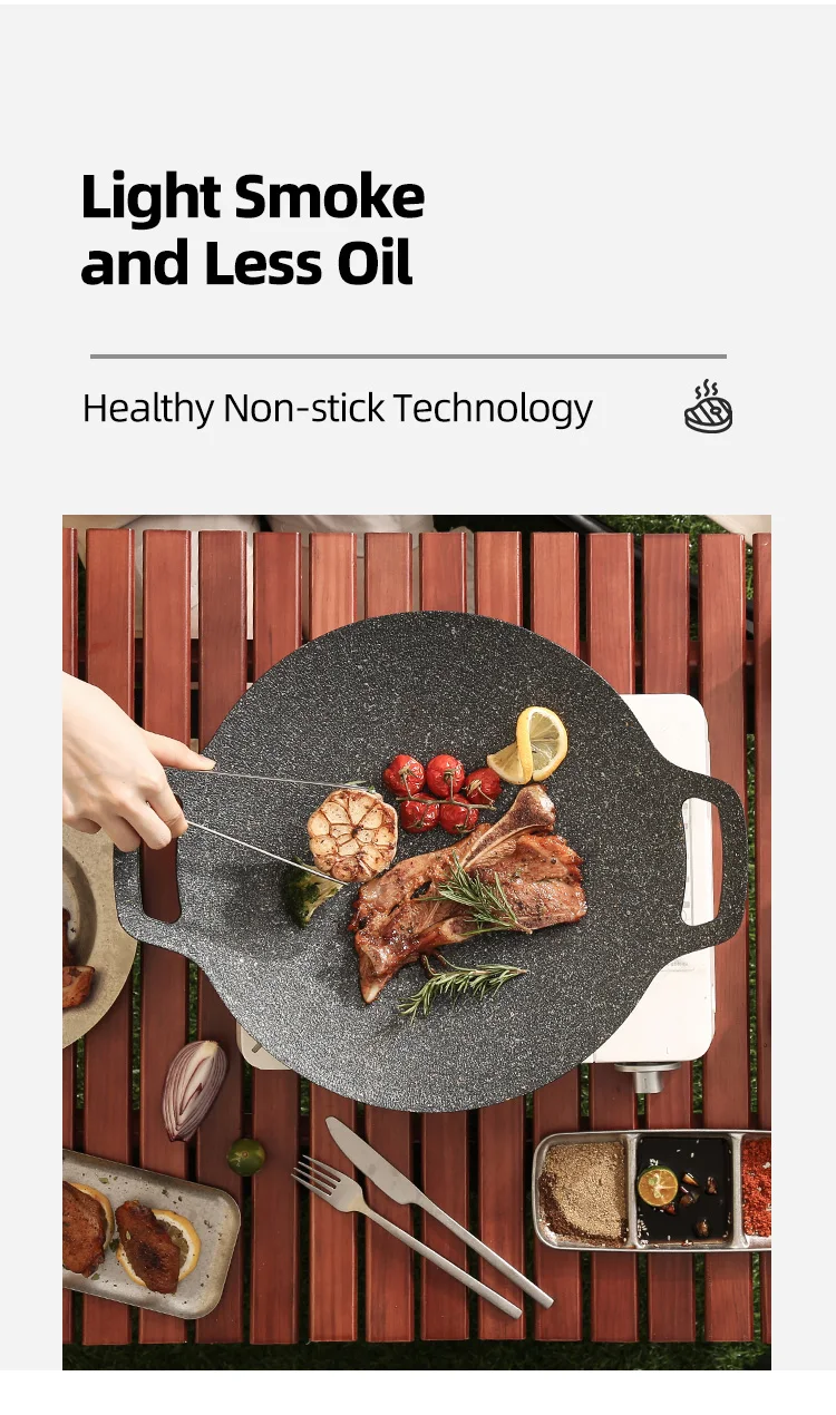 Korean Safety Coating Healthy Smokeless Aluminum Outdoor Camping Double Bottom Induction Non Stick Barbecue Griddle Grill Pan