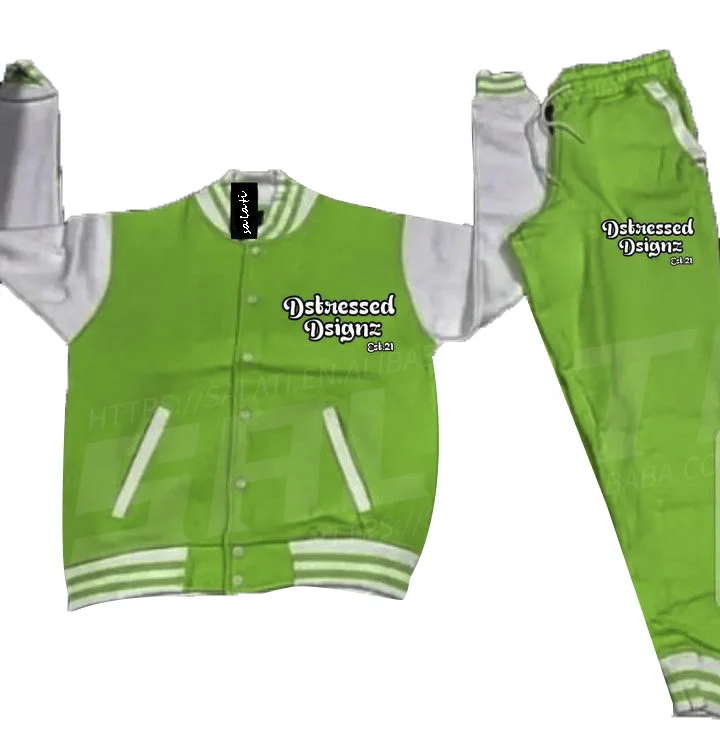 Salati Two Piece Varsity Jackets Set Custom Oversized Jongging Tracksuit Heavyweight Sweatsuit Print 100% Cotton Sweat Suits Men gallery 7