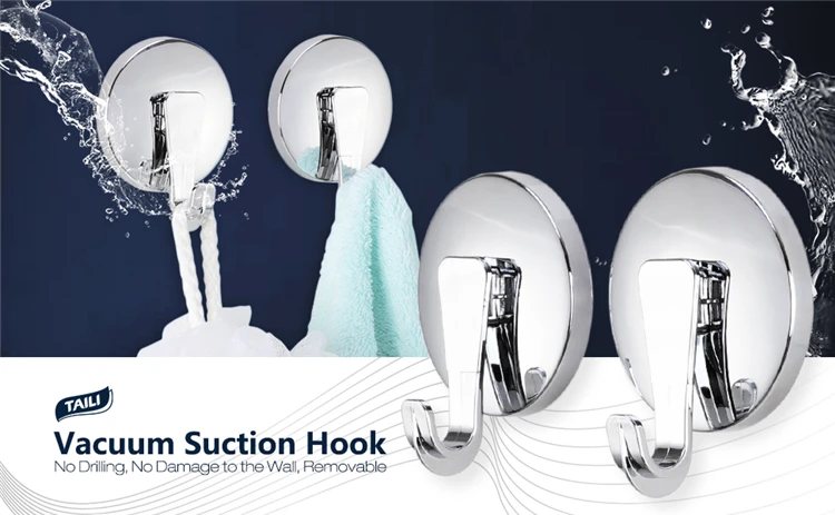 Drill-Free Vacuum Suction Hooks Chrome Home Decors Bathroom Hook
