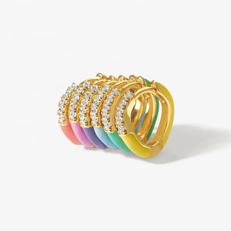 Gemnel Pop Huggie Design Wave Mini Hoop clear CZ 925 Silver Custom Enamel Earrings