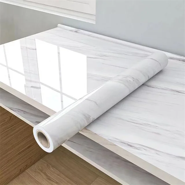 White black high glossy marble pet petg decorative film for furniture sticker faced MDF cabinet