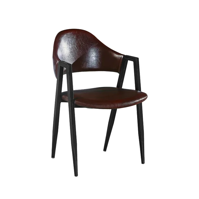 Black brown pu seat metal tube powder coating finish leg dining chair