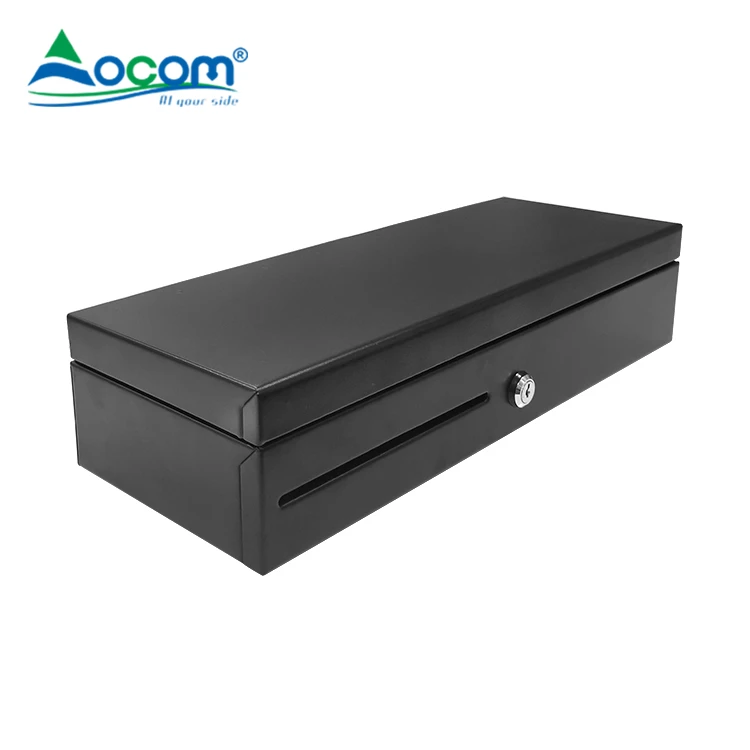 OMCOM ECD-170B Flip Top Metal Cash Drawer 6 Bill and 8 Coin Trays 2 Position Lock RJ11 Checkout Counters