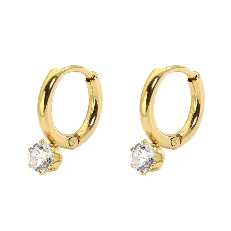 Basic Six Claw Single Diamond Mini Titanium Steel Gold Non Fading Earrings