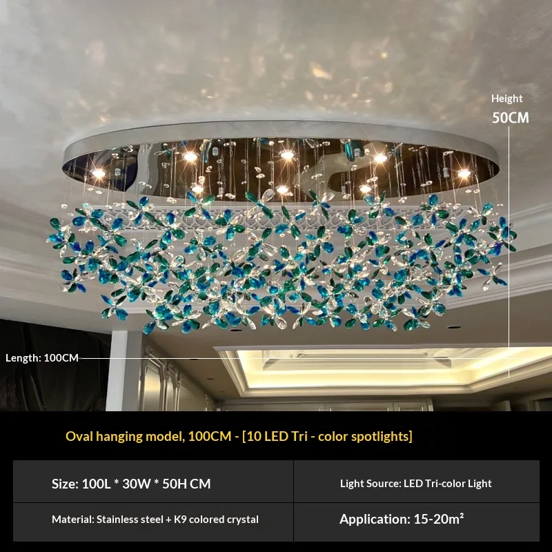 Italienischer Kristall-Blütenblatt-Deckenleuchter mit LED-Energiesparlicht RA95, hohe Farbwiedergabe, luxuriöses Blumenmuster für das Wohnzimmer