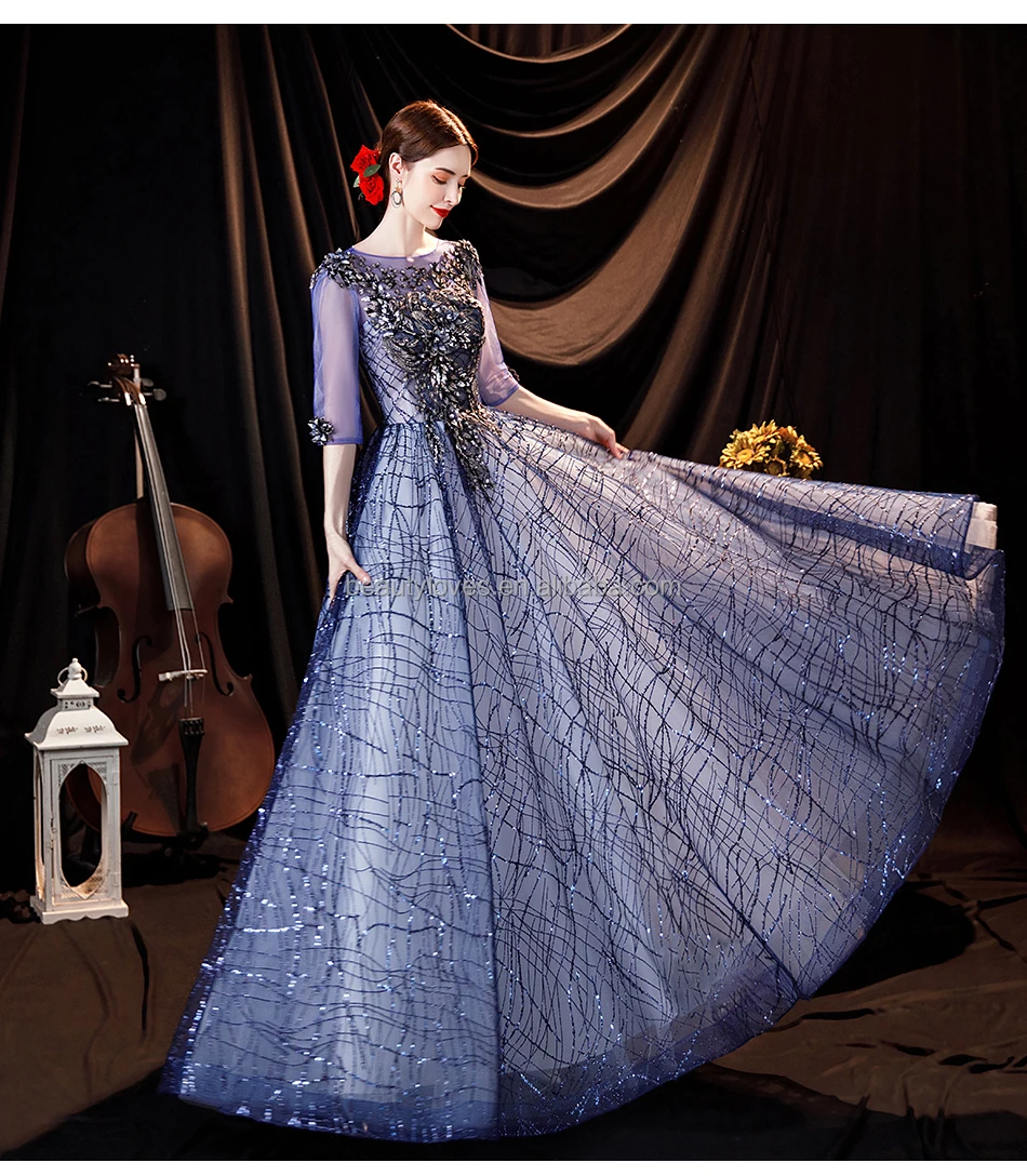 Otoño Satin Azul Marino Manga Larga Vestidos De Fiesta, Vestidos Para Boda  Baratos - Ricici.com