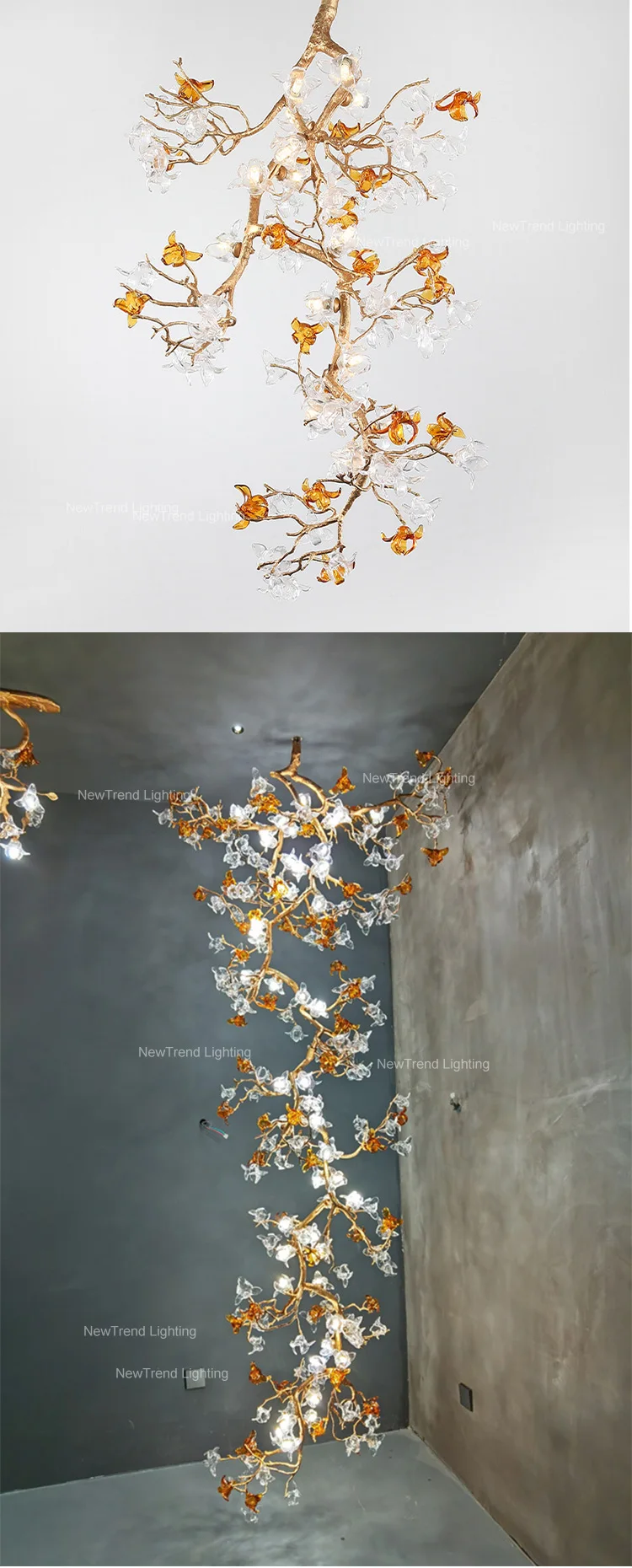 cpl 191 elegant design indoor decoration pendant light villa living room modern glass flower led chandelier-2